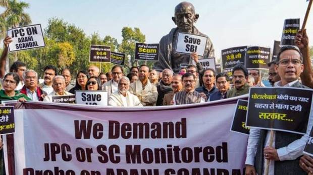 Joint Opposition protest on the Adani issue outside Parliament.