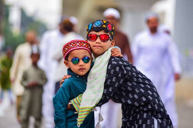 Jabalpur: Muslims children greet each other during Eid celebrations, in Jabalpur. (PTI Photo)