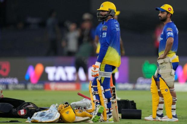 Ravindra Jadeja, left, and Ajinkya Rahane of Chennai Super Kings attend a practice session ahead of Indian Premier league 2023 final match against Gujarat Titans. (Image/AP)