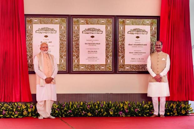 Prime Minister Narendra Modi with Lok Sabha Speaker Om Birla during the inauguration of the new Parliament building. (Image/PTI)