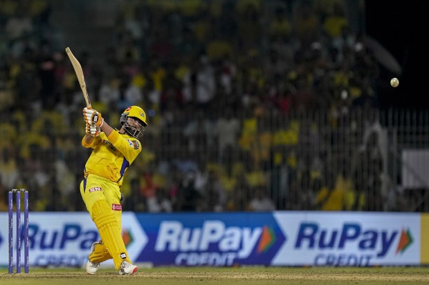 Chennai Super Kings batter Ravindra Jadeja plays a shot. (PTI Photo)