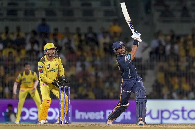 Gujarat Titans batter Dasun Shanaka plays a shot during the IPL 2023 first qualifier cricket match between Chennai Super Kings and Gujarat Titans, at M. A. Chidambaram Stadium. (PTI Photo)