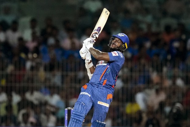 Lucknow Super Giants batter Kyle Mayers plays a shot during the IPL 2023 Eliminator cricket match. (PTI Photo)