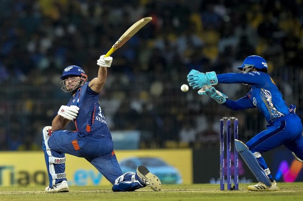 Lucknow Super Giants batter Marcus Stoinis plays a shot during the IPL 2023 Eliminator cricket match. (PTI Photo)