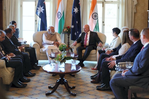 Prime Minister Narendra Modi and Australian Leader of Opposition Peter Dutton during a meeting, in Sydney. (Image/PTI)