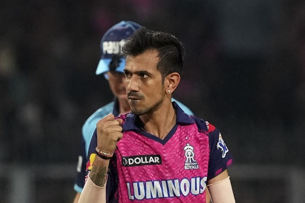 Rajasthan Royal bowler Yuzvendra Chahal celebrates the wicket of Kolkata Knight Riders batter Venkatesh Iyer during the IPL 2023 cricket match between Kolkata Knight Riders and Rajasthan Royals at Eden Gardens. (Photo: PTI )