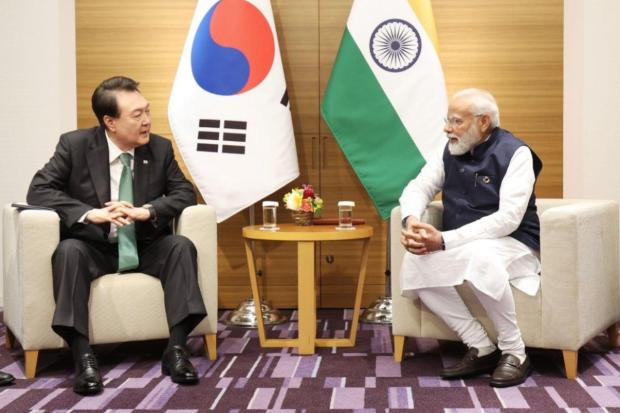 PM Narendra Modi held discussions with South Korean President Yoon Suk Yeol at the Summit. (Image/Twitter)