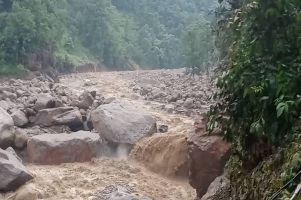 View of a landslide caused due to heavy rains in Sankhuwasabha, Nepal. REUTERS