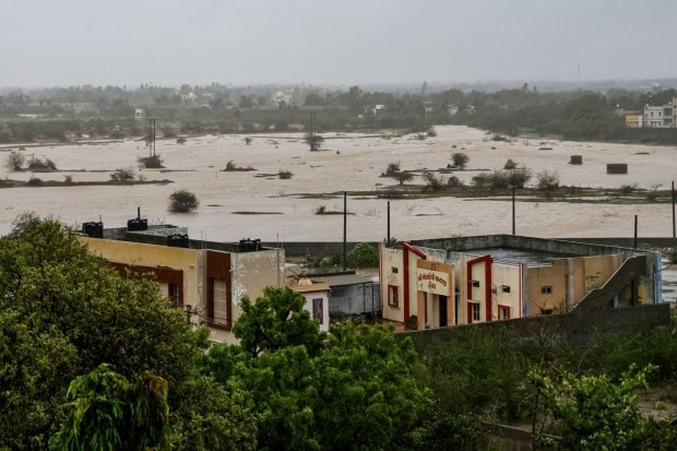 Kutch: Waterlogging at Mandvi after heavy rain owing to landfall of Cyclone Biparjoy, in Kutch district, Friday, June 16, 2023. (PTI Photo)