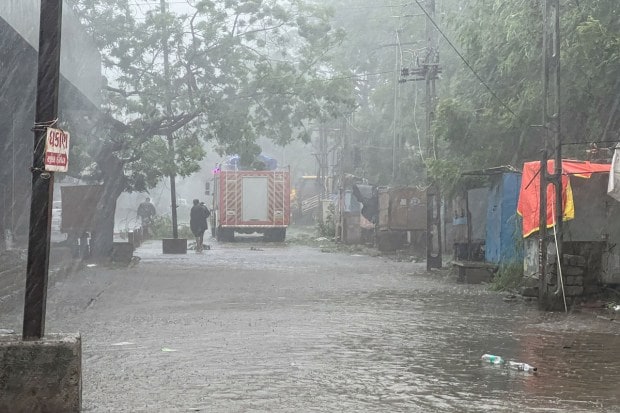 Heavy rain at Mandvi owing to landfall of Cyclone Biparjoy, in Kutch district, Friday, June 16, 2023. (PTI Photo)