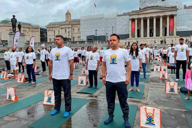 Indian High Commissioner to the UK Vikram Doraiswami led International Day of Yoga celebrations at Trafalgar Square, in London on June 20. (Photo Credits: PTI)