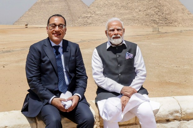 Prime Minister Narendra Modi with Egyptian Prime Minister Mostafa Madbouly during his visit to the Great Pyramid of Giza on June 25 (Image: PTI)