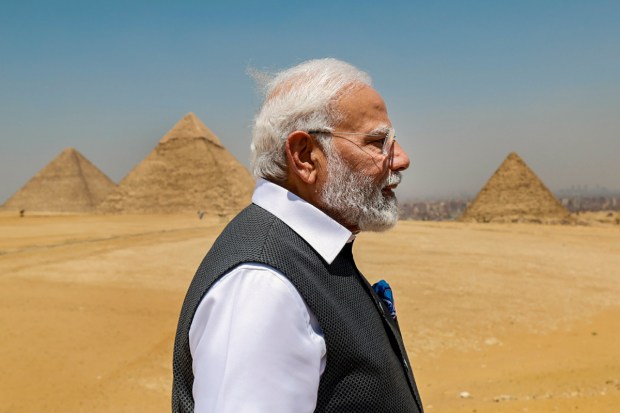 Prime Minister Narendra Modi snapped in front of the pyramids. (Image: PTI)