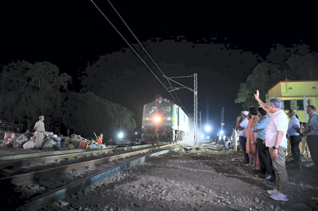 On Sunday night, Vaishnaw waved at the crew of a goods train and prayed for a safe journey, as services resumed after 51 hours of a train accident in Balasore. (PTI Photo)