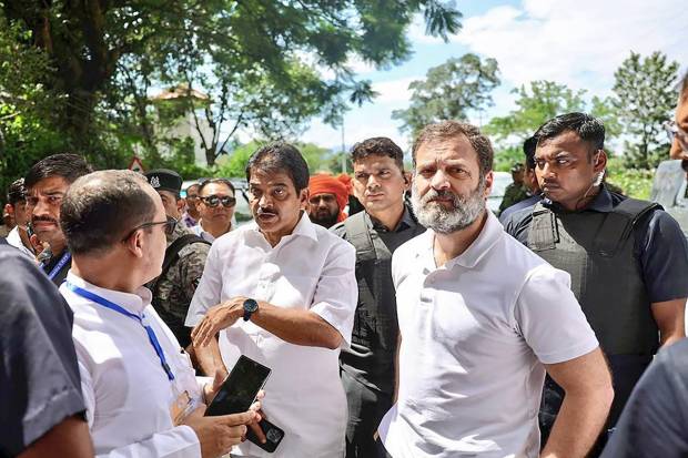 Bishnupur: Congress leader Rahul Gandhi after being stopped by the Manipur police, in Bishnupur district. (PTI Photo)