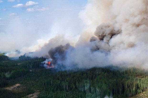 Smoke rises above the southeast perimeter of the Paskwa fire as it burns near Fox Lake, Alberta, Canada May 16, 2023. (Image: REUTERS)