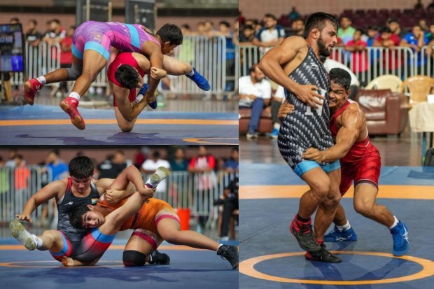 Wrestling trials have commenced for the Asian Games 2023 at Delhi's IGI Stadium. Today, July 22, featured the competitions for women's and men's Greco-Roman wrestlers, while men's freestyle wrestling bouts are scheduled for July 23. These trials will cover all 18 Olympic weight categories, with six categories each for women's and men's freestyle, and men's Greco-Roman at the upcoming Asian Games.Controversy surrounds the IOA-appointed ad hoc panel of the Wrestling Federation of India (WFI) for granting direct entries to the nation's top wrestlers, Bajrang Punia and Vinesh Phogat, into the Asian Games 2023. (All Images: PTI)