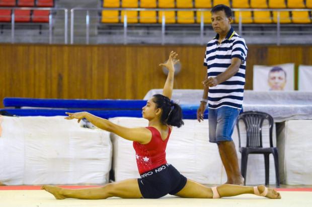 Olympic gymnast Dipa Karmakar during a practice session ahead of the selection trials for Asian Games squad, at Netaji Subhas Regional Coaching Centre (NSRCC), in Agartala.