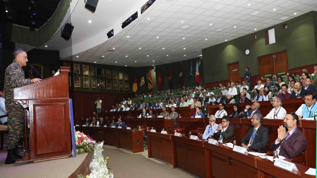 Chief of Defence Staff General Anil Chauhan addressing the gathering during DRDO Directors’ Conclave in New Delhi on July 14, 2023