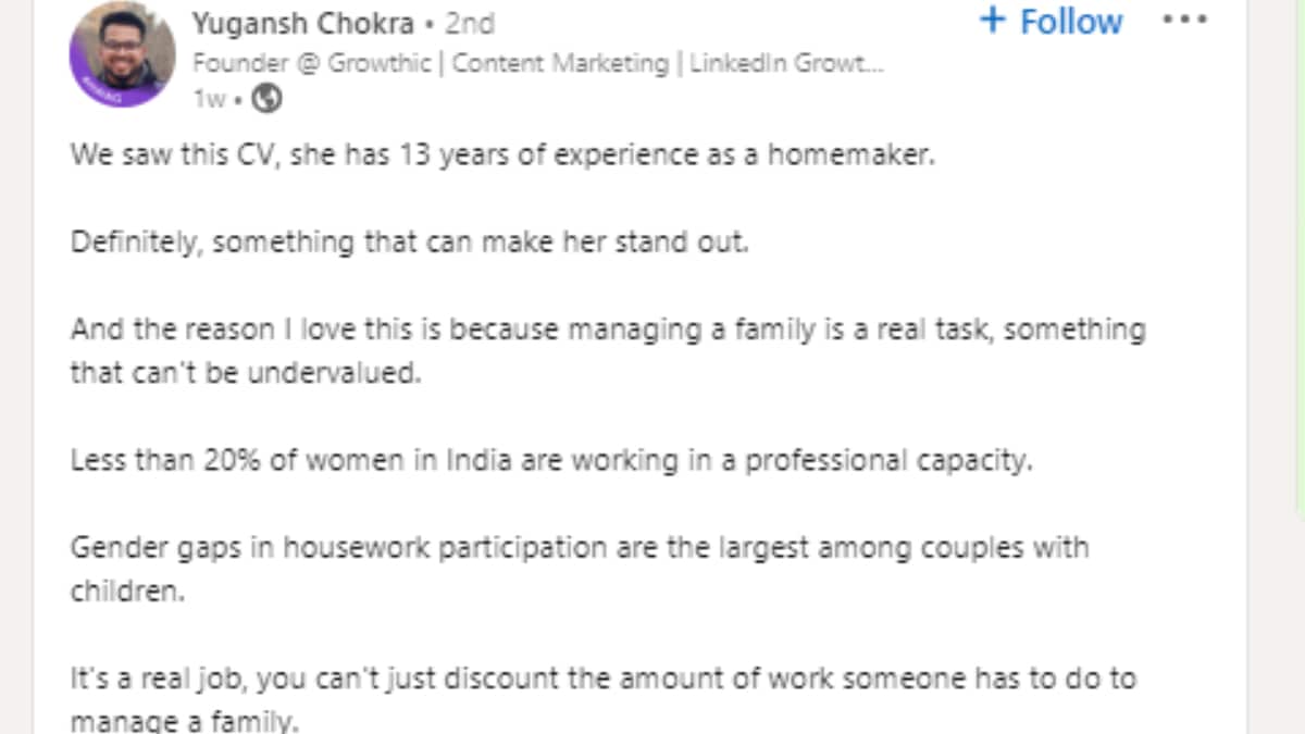Woman sends CV with 13 years of homemaker experience, homemaker resume, Jobs, Founder shares woman's CV, CV of a kind, resume
