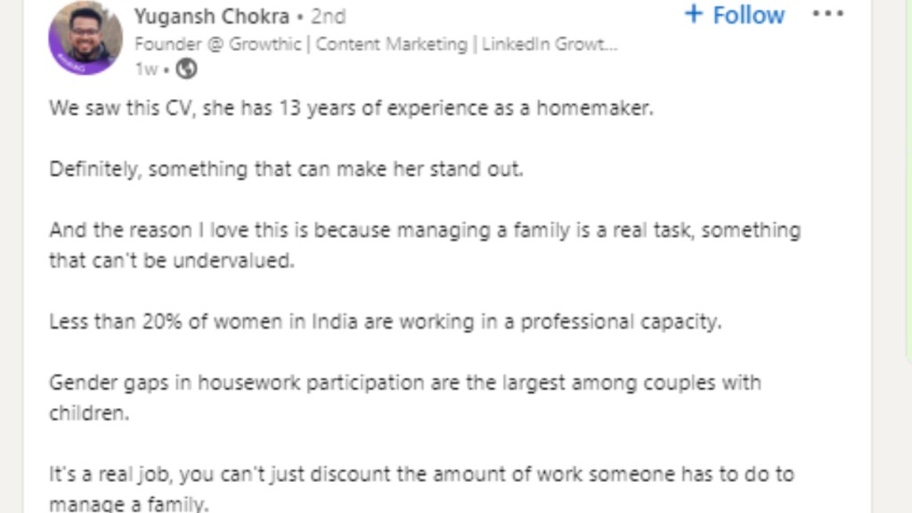 Woman sends CV with 13 years of homemaker experience, homemaker resume, Jobs, Founder shares woman's CV, CV of a kind, resume