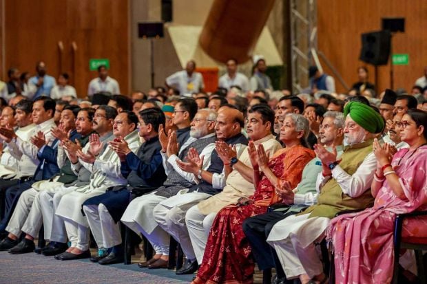 Union Ministers Piyush Goyal, Rajnath Singh, Dr Jitendra Singh, actor Aamir Khan and several other dignitaries were also present at the inauguration ceremony of the new ITPO complex 'Bharat Mandapam' in Delhi Prior to the inauguration. (Photo Credits: PTI)
