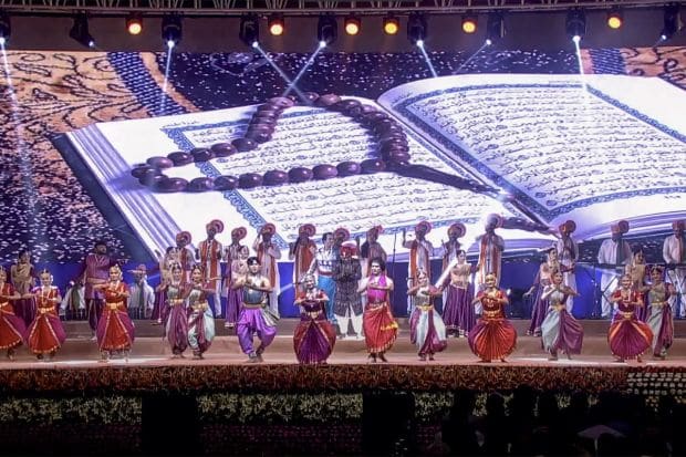 The Culture Ministry showcased a bouquet of performances with nearly 1,250 artistes from across the country taking part in a cultural extravaganza at the opening of the IECC complex. Sangeet Natak Akademi and the Zonal Cultural Centres presented a bouquet of cultural programmes with the participation of around 1,250 artistes, bringing out the spirit of 'Ek Bharat Shreshtha Bharat'. (Photo Credits: PTI)
