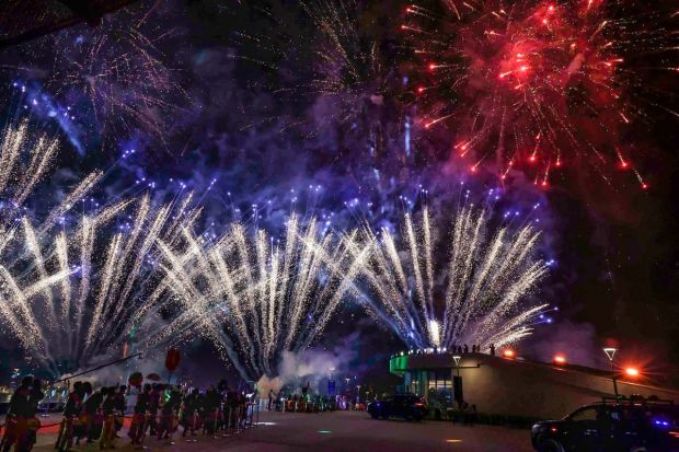 Fireworks at the redeveloped International Exhibition-cum-Convention Centre (IECC) complex - 'Bharat Mandapam' at Pragati Maidan following its inauguration by Prime Minister Narendra Modi. This state-of-the-art structure is a testament to modern engineering and architectural prowess. (Photo Credits: PTI)