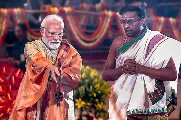 The Prime Minister also felicitated the Shramjeevis at the ITPO complex in New Delhi. PM Modi dedicated the International Exhibition-cum-Convention Centre (IECC) complex to the nation which has been developed at a cost of about Rs 2,700 crore. (Photo Credits: PTI)