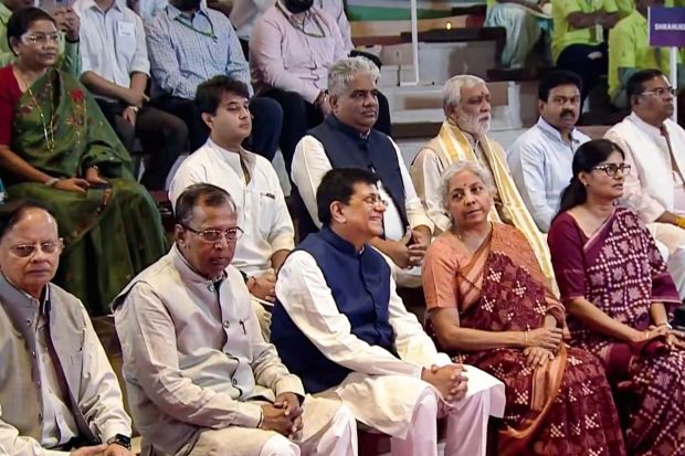 Union Ministers Nirmala Sitharaman, Piyush Goyal, Jyotiraditya Scindia, Bhupender Yadav and others during the inauguration of the International Exhibition-cum-Convention Centre (IECC) complex at Pragati Maidan in New Delhi. (Photo Credits: PTI)