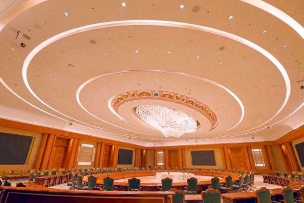 The architectural design of the Convention Centre building is inspired by Indian traditions and showcases India’s confidence and conviction in its past while also embracing modern facilities and way of life. Other facilities available in the Convention Centre include a 5G-enabled fully Wi-Fi-covered campus, 10G Intranet connectivity, and an interpreter room equipped with cutting-edge technology to support 16 different languages. (Photo Credits: PTI)
