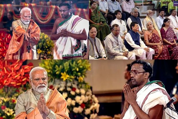 Prime Minister Narendra Modi participated in a Havan and Puja ceremony prior to the inauguration of the International Exhibition-cum-Convention Centre (IECC) complex on Wednesday morning at the ITPO complex in the national capital. The newly developed IECC complex at Pragati Maidan comprises multiple state-of-the-art facilities including Convention Centre, Exhibition halls, amphitheatres etc.