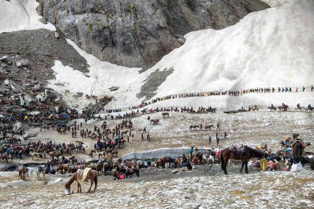 Amarnath: Pilgrims on their way to the holy cave shrine of Amarnath, in Jammu & Kashmir. (PTI Photo)