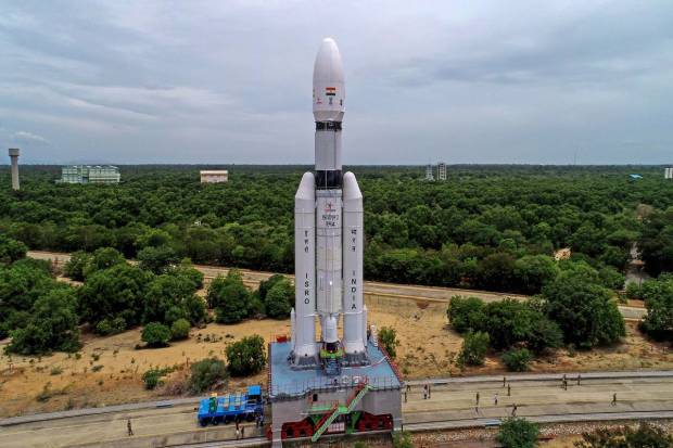 The Launch Vehicle Mark-III (LVM3) M4 vehicle with Chandrayaan-3 being moved to the launch pad at Satish Dhawan Space Centre, in Sriharikota. (PTI Photo)