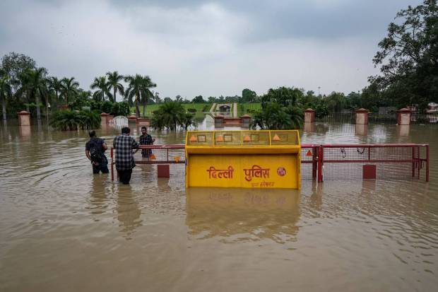 Flooding at Rajghat as the Yamuna river inundates nearby areas, in New Delhi. (PTI Photo)
