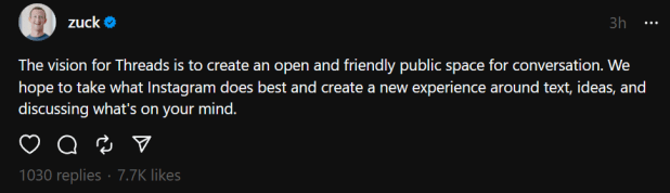 Mark Zuckerberg shared the vision through a post on Threads.