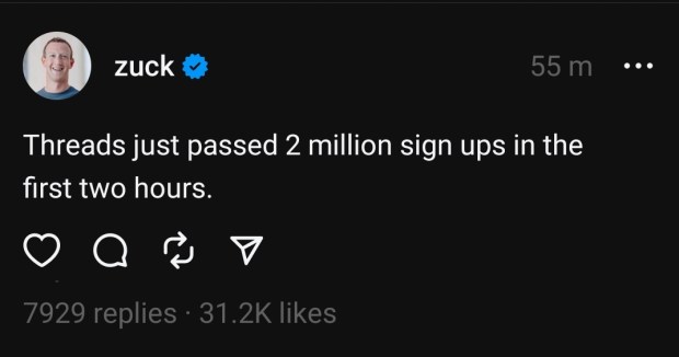 Mark Zuckerberg shared the status via a post on Threads.