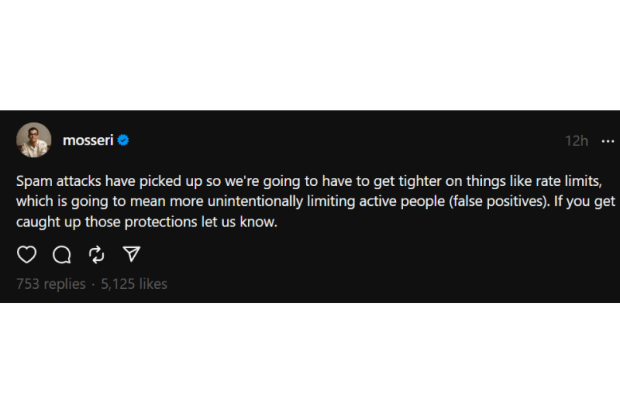Adam Mosseri posted on Threads announcing the rate limit decision.