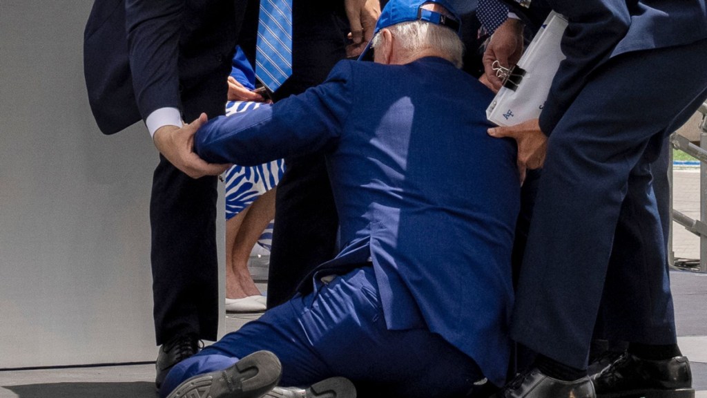 US President Joe Biden, Joe Biden, Joe Biden falls on stage, Joe Biden trips on stairs, Joe Biden staircase, Joe Biden news