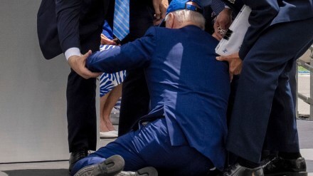 US President Joe Biden, Joe Biden, Joe Biden falls on stage, Joe Biden trips on stairs, Joe Biden staircase, Joe Biden news