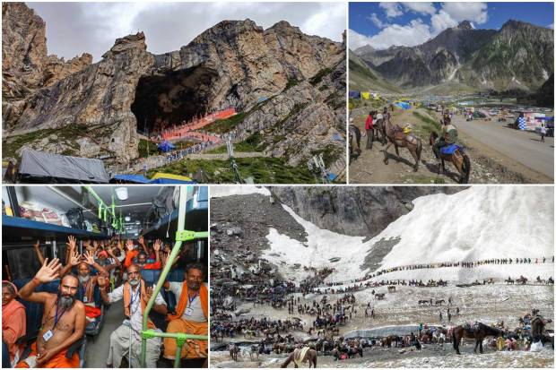 This year's Amarnath Yatra is going on. On Wednesday, Jammu base camp, the 10th batch of over 7,800 Amarnath Yatra pilgrims left.After remaining suspended for three days, given the closure of the Jammu-Srinagar National Highway for repairs in the Ramban section, the yatra has restarted.Since July 1, a total of 1,37,353 pilgrims have visited the Amarnath shrine.On July 1, the 62-day annual pilgrimage to the cave shrine (3,888-metre-high) in the south Kashmir Himalayas commenced from the twin tracks of Pahalgam in Anantnag district and Baltal in Ganderbal district.On August 31, the yatra is scheduled to conclude.Here are some pictures of the Amarnath Yatra 2023. Have a look.