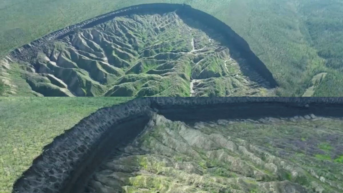 World's biggest permafrost crater thaws, World's biggest permafrost crater, World's biggest permafrost crater Gateway to underworld, Russia warming, what is permafrost