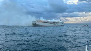 Fire on cargo ship carrying 3,000 vehicles, cargo ship on fire, cargo ship carrying 3,000 vehicles, Indian embassy in the Netherlands, fire on cargo ship