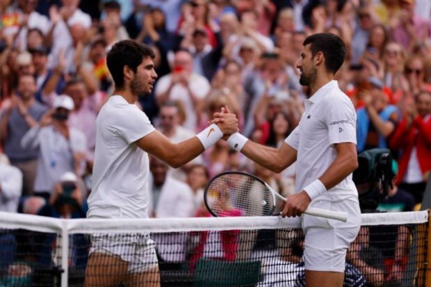 Alcaraz and Djokovic after their final match. (Image: Reuters)