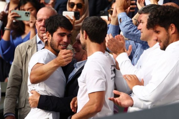  Alcaraz celebrates with family after winning the match. (Image: Reuters)