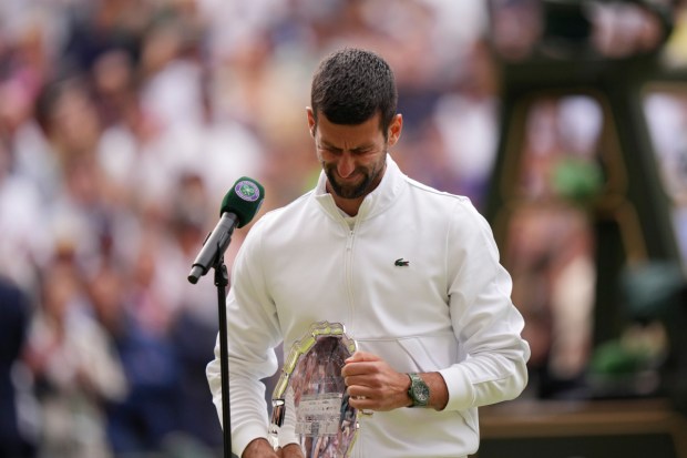 Djokovic tears up during his speech. (Image: AP)