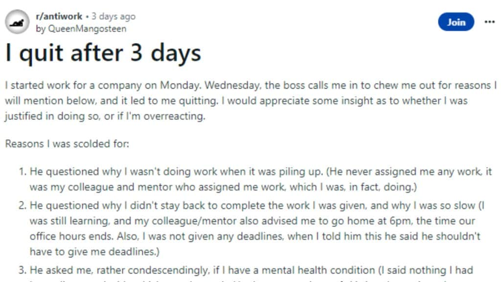 Woman quits job in three days, woman reddit post, Reddit, toxic work environment, Jobs, woman quits job over toxicity