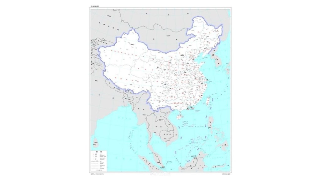 china 2023 standard map, china map, aksai chin, arunachal pradesh, taiwan, nine dash line,