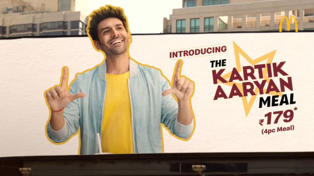 The Kartik Aaryan Meal is a 4-piece meal served in a Kartik Aaryan-themed, QR-code enabled packaging