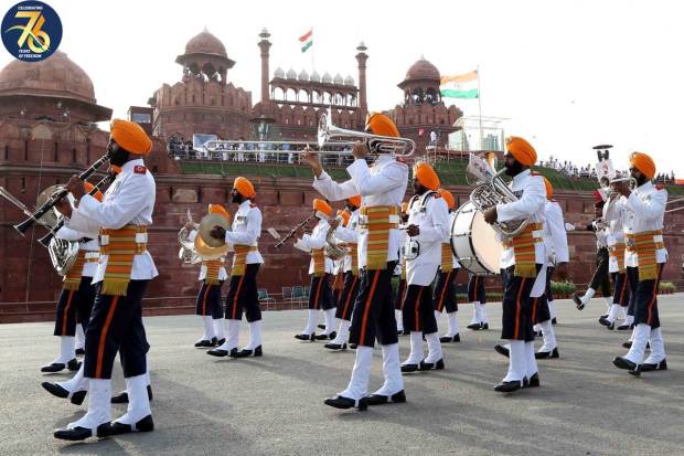 Glimpses of the Full Dress Rehearsal of the 77th Independence Day Celebrations at Red Fort in New Delhi on August 13, 2023.